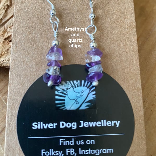 Sterling silver drop earrings with various natural gems