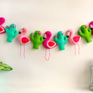 Make Your Own Felt tropical Flamingo and Cactus Garland. Sewing kit.