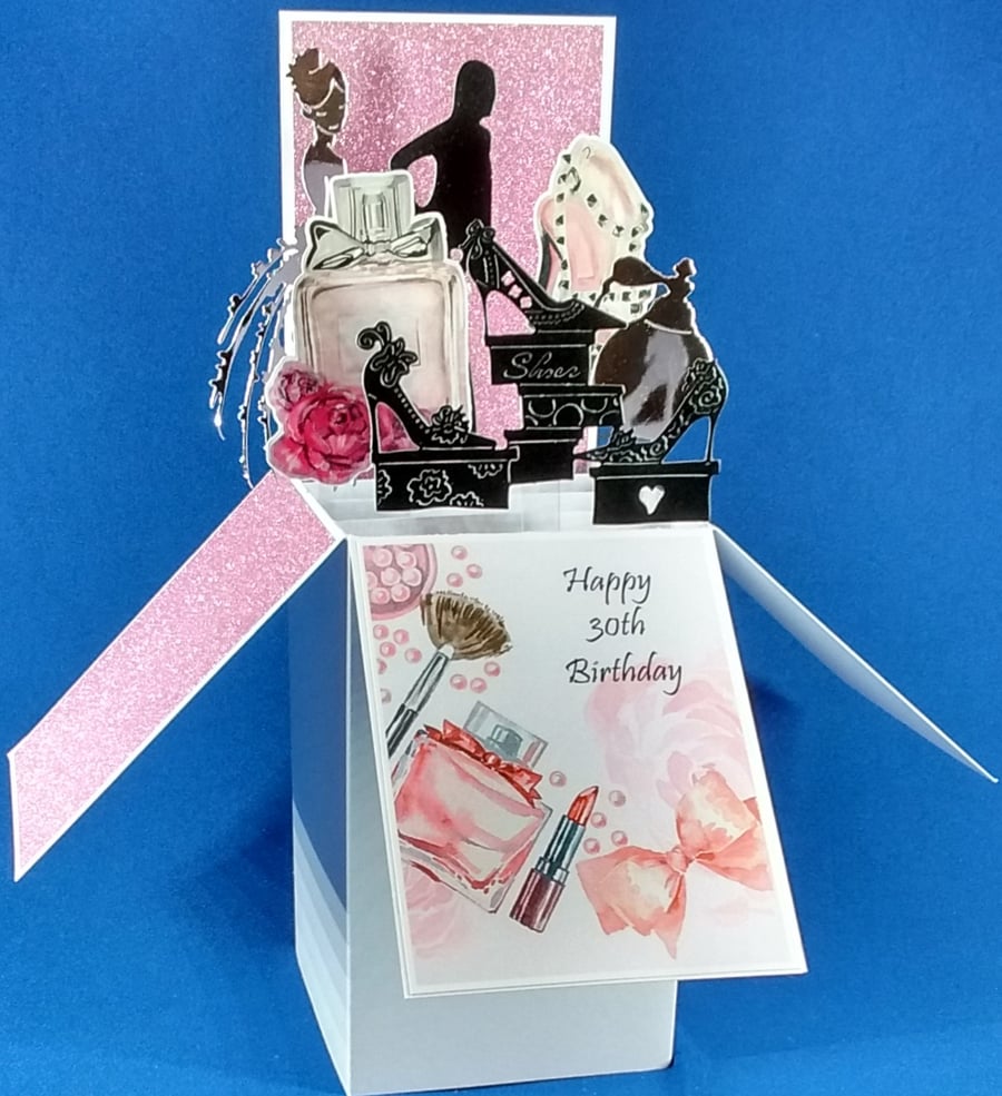 Ladies 30th Birthday Card with make up and shoes