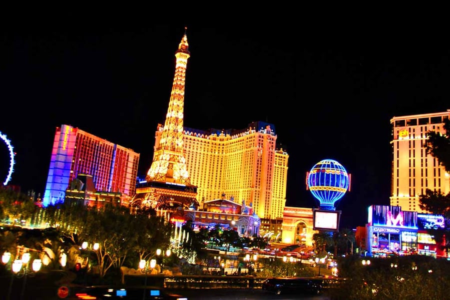 Las Vegas Skyline Cityscape At Night America 18"x12" Print