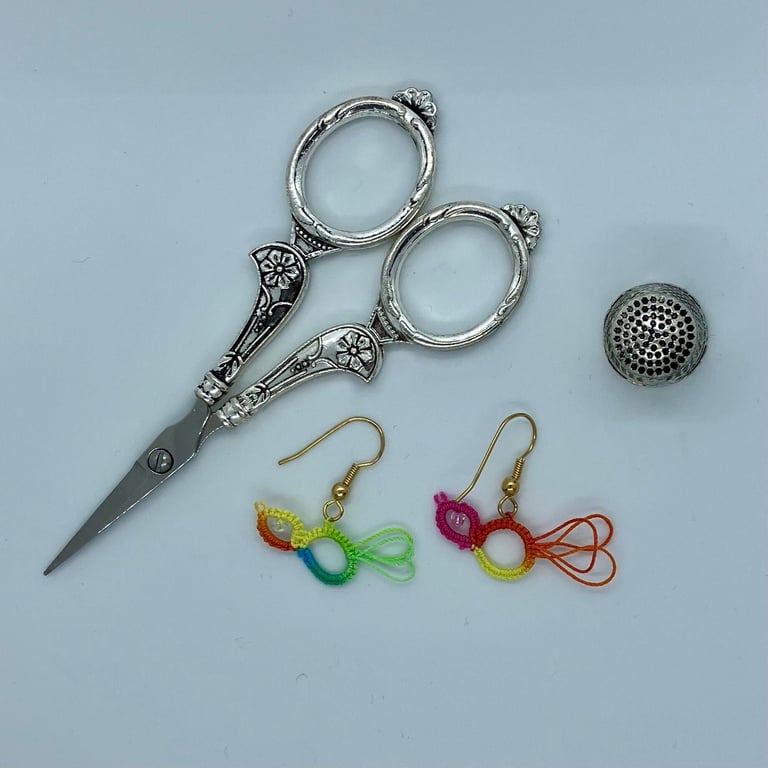 Tatted Rainbow Bird Earrings