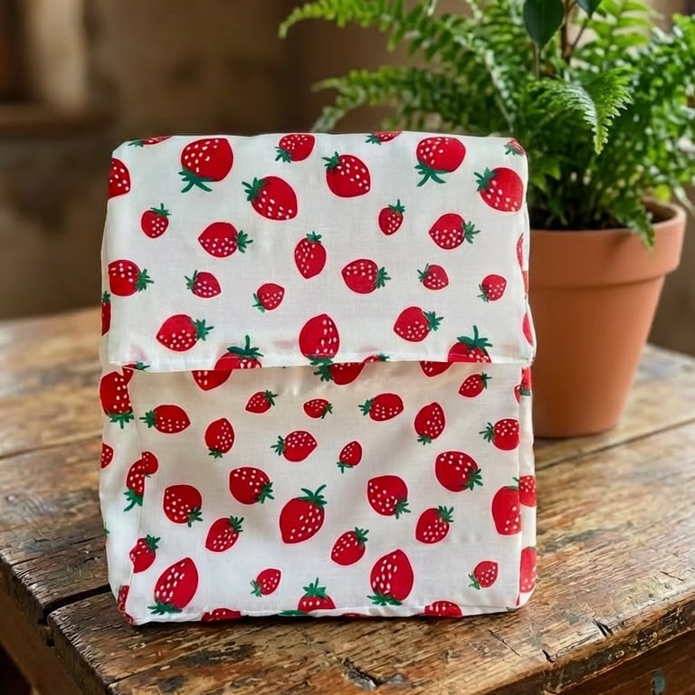 Strawberries and Cream Handmade Insulated Lunch bag 