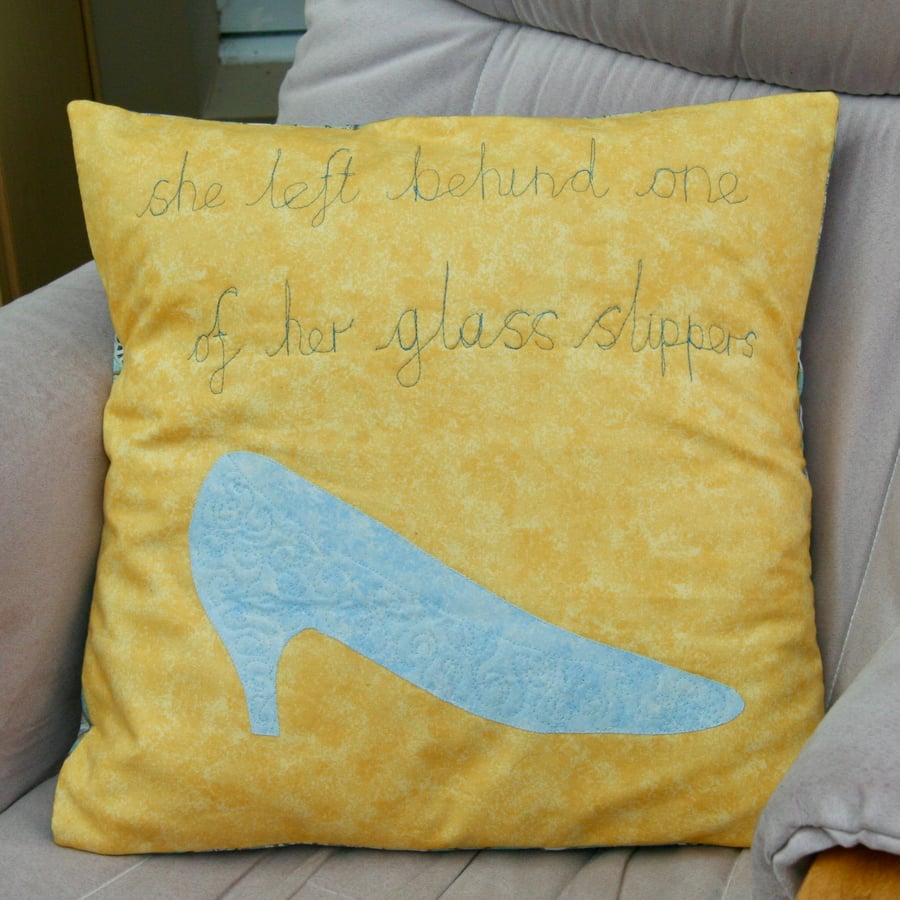 Fairytale Quilted Cushion Cover with Appliqué slipper.