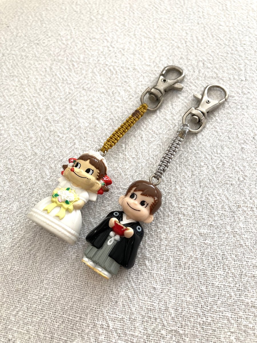 Upcycled Handmade Couple Keychain - Bandai Genuine Gashapon Fujiya Milk Girl