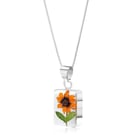 Sterling Silver Sunflower Rectangle Pendant Necklace