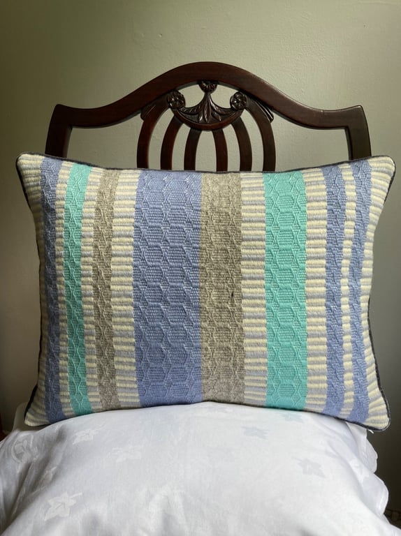 Patsy Cushion: Coastal Sea Blues. Handwoven in Wales