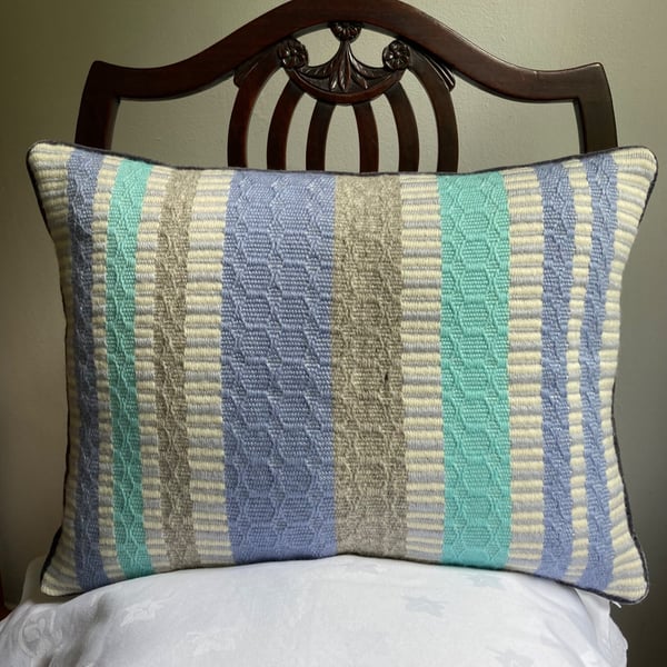 Patsy Cushion: Coastal Sea Blues. Handwoven in Wales