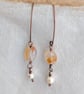 Carnelian and pearl handmade copper earrings, June birthstone, July birthstone