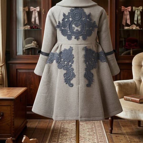 Girls Vintage Wool Coat (4-5Y) toddler spring Ivory Princess Dress Coat
