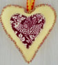 Liberty Felt Hanging Heart Beaded - Yellow & Strawberry Thief