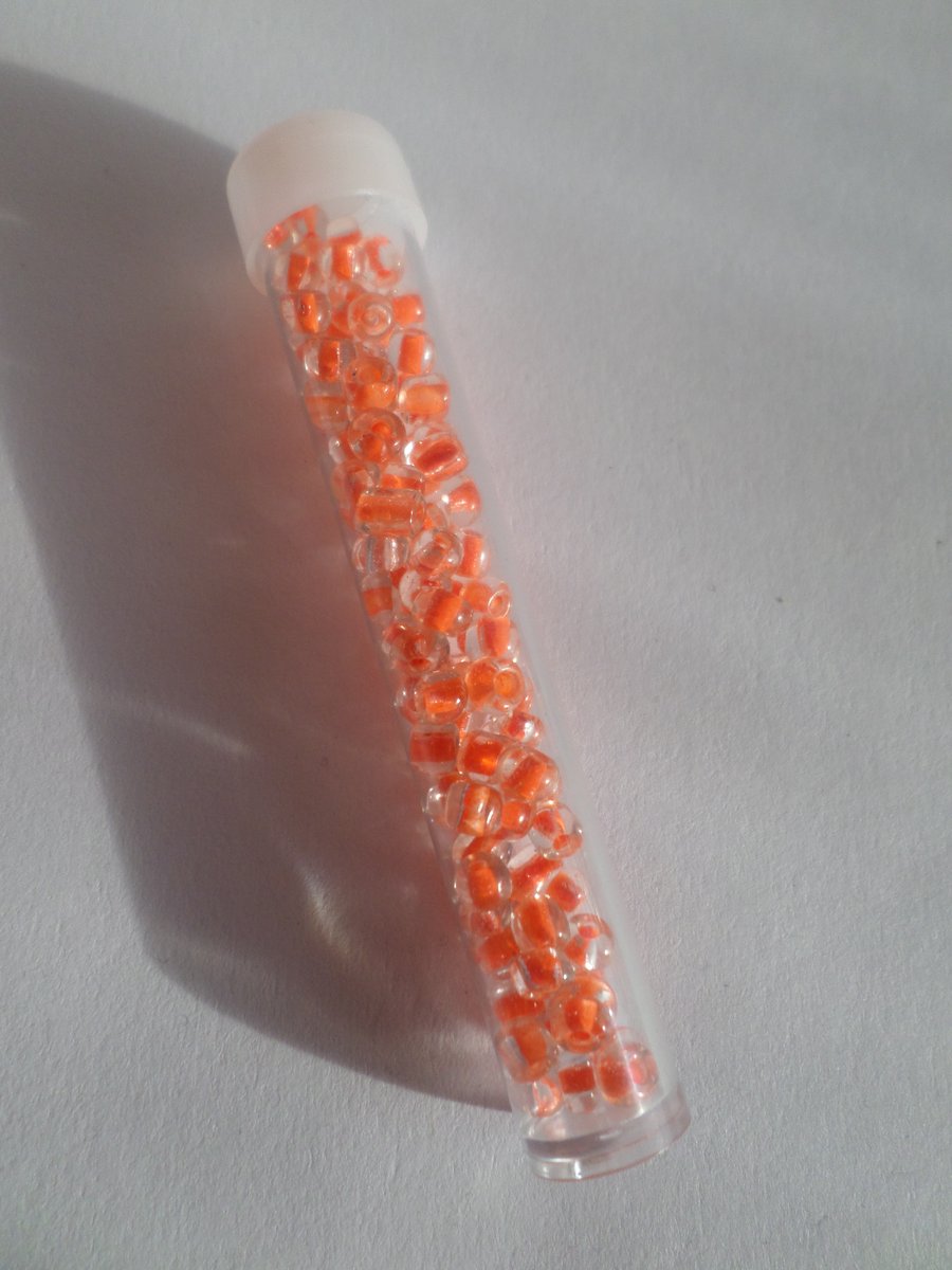 1 x Filled Storage Tube - 7.5cm - 4mm Glass Seed Beads - Orange 