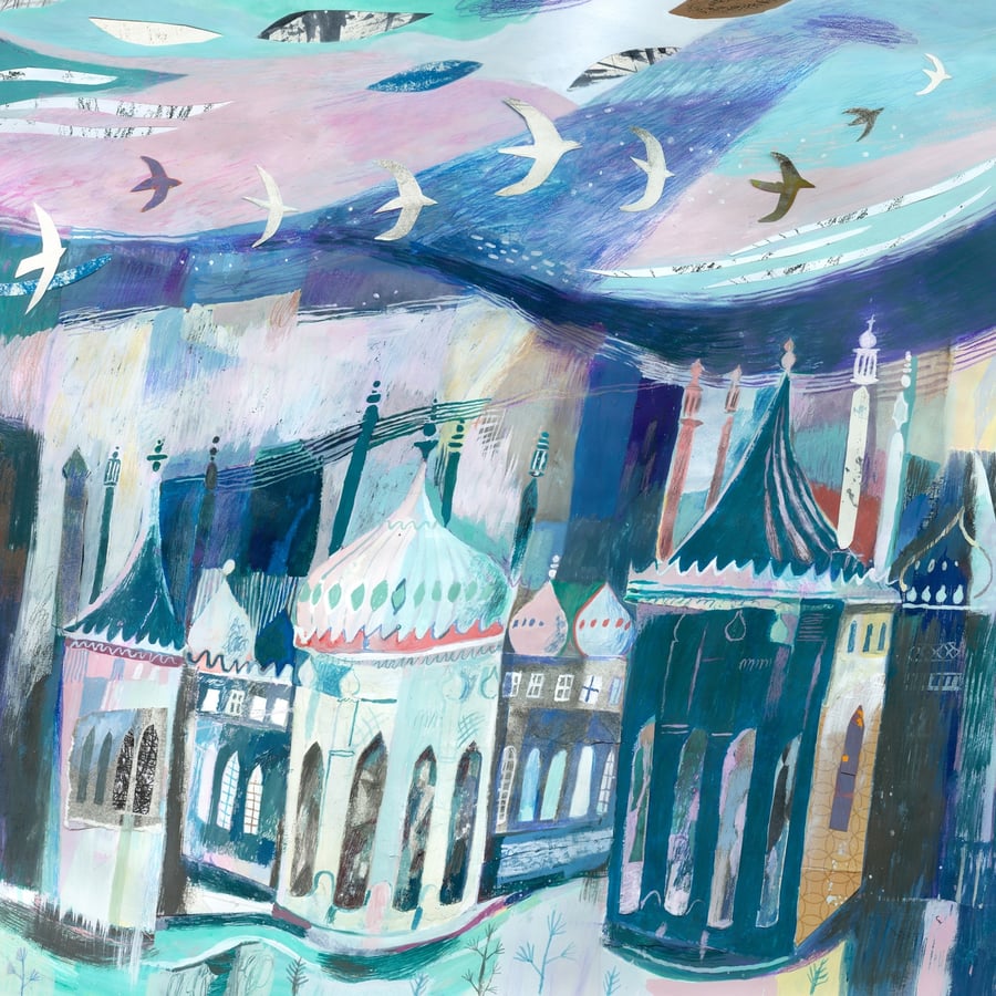 Illustration art print Seagulls over Brighton Pavilion A3 Print (11.7 x 16.5 in)