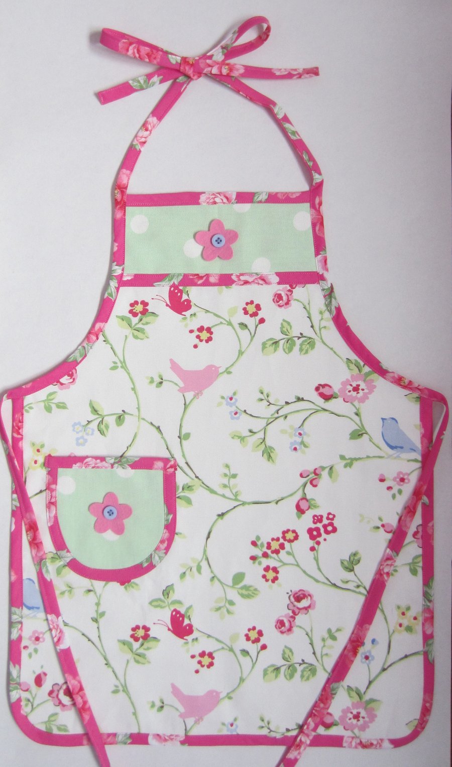 Girl's Pink Bird and Felt Flower Apron