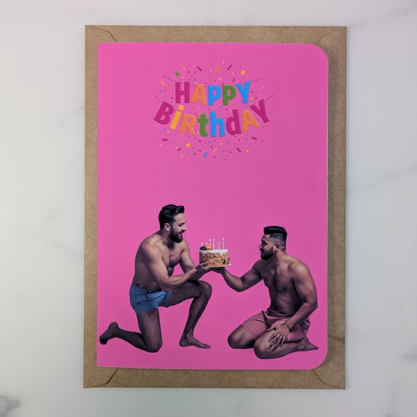 Pink LGBTQ Birthday Card Funny Queer Pride Greeting Card