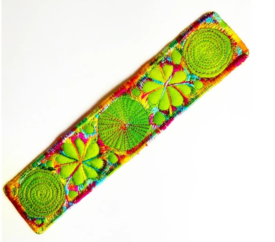 Handmade Embroidered Fabric Bookmark Textile Art Book Lover Gift 