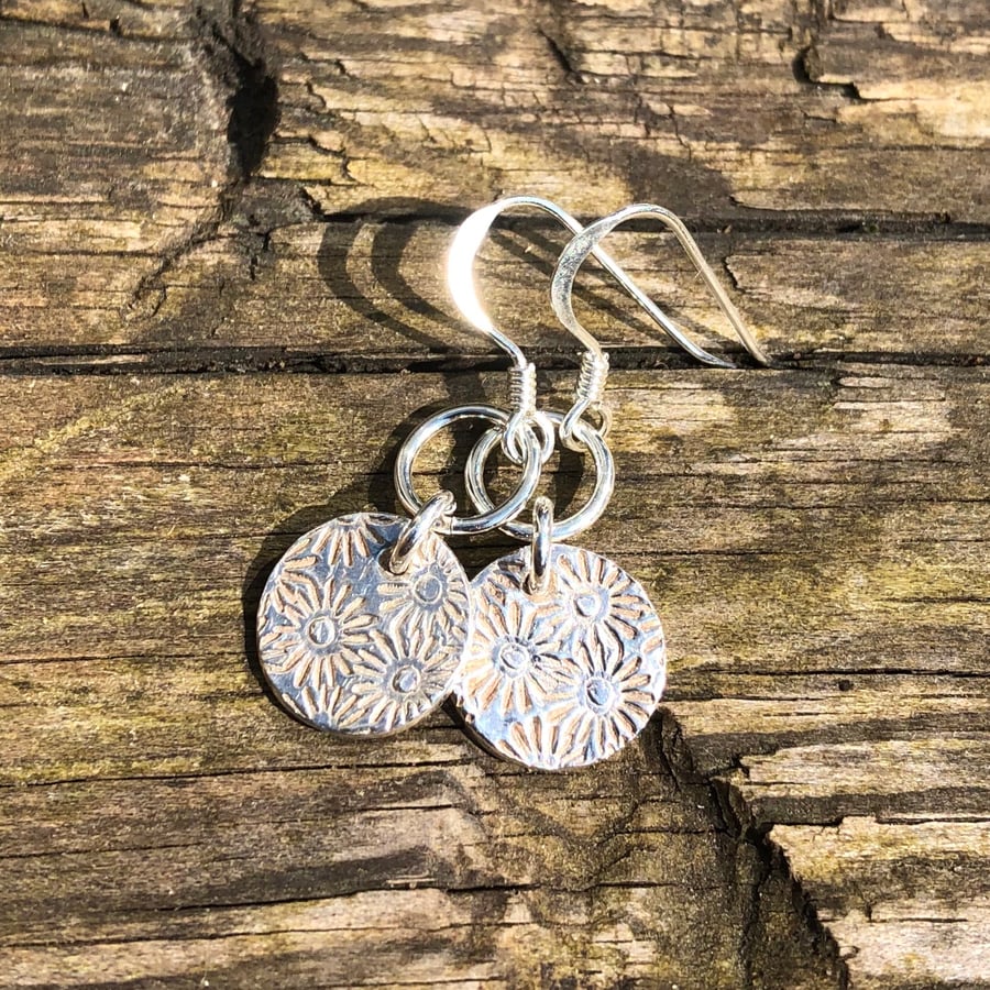 Pure silver daisy charm earrings