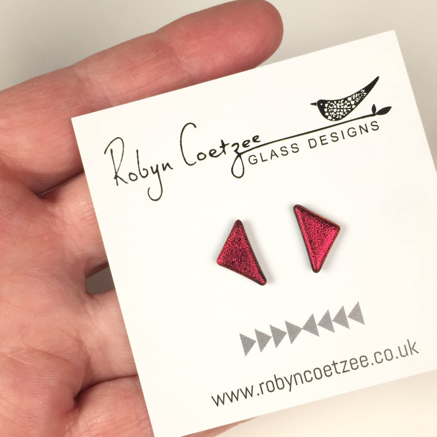 red geometric glass stud earrings