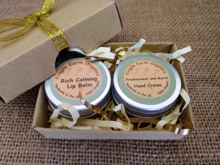 Rich Calming Organic Lip Balm and Mini Hand Cream Gift Set