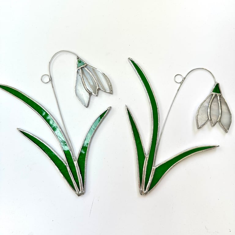 Stained Glass Snowdrop Suncatcher - Handmade Hanging Decoration