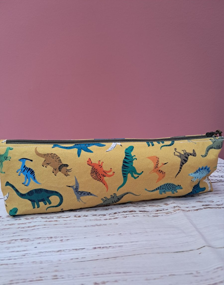 Dinosaur themed long fabric pencil case