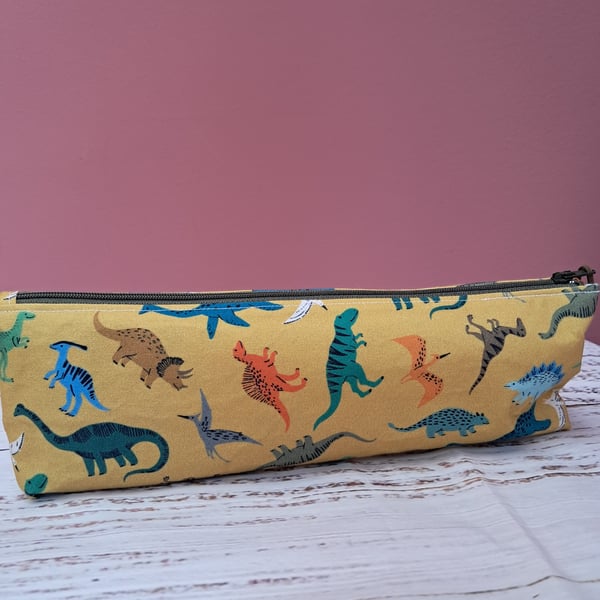 Dinosaur themed long fabric pencil case