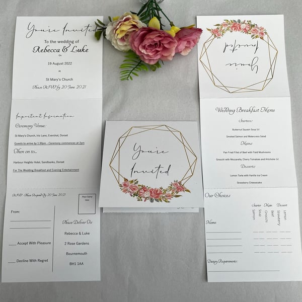 TriFold Wedding Invitation with RSVP Folded We... Folksy