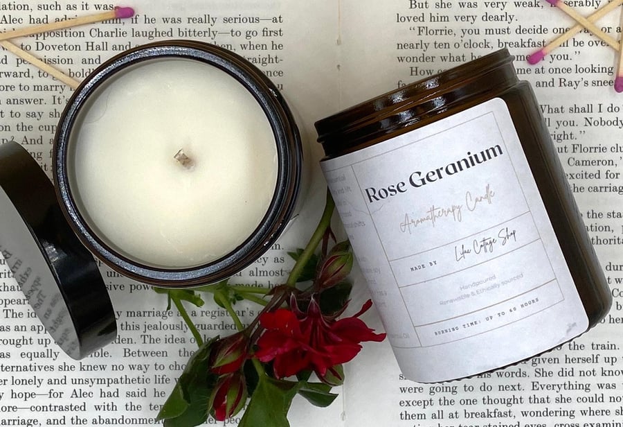 Artisan Rose Geranium Aromatherapy Candle - Eco Friendly
