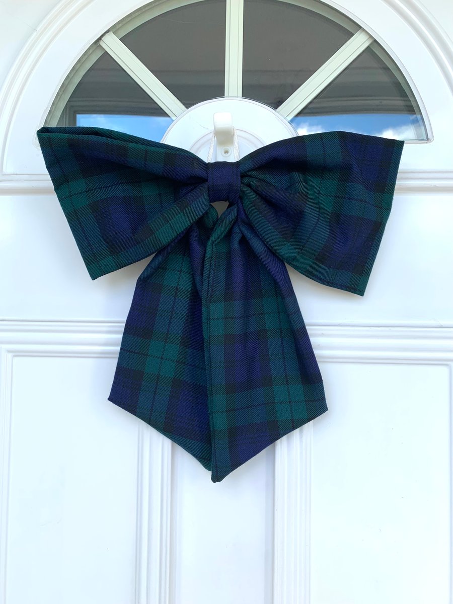 Navy Blue Tartan Door Bow - Large