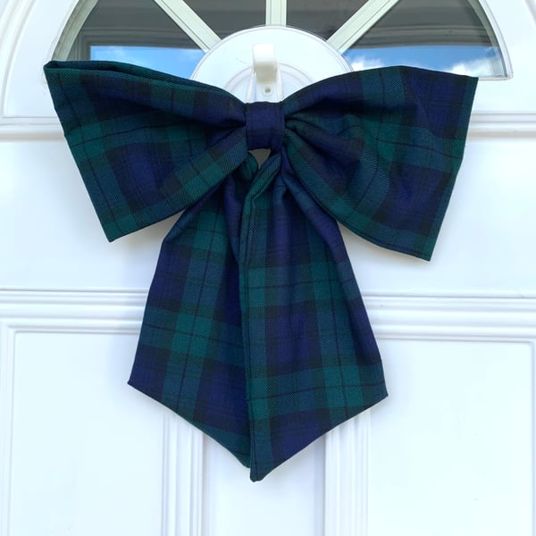 Navy Blue Tartan Door Bow - Large