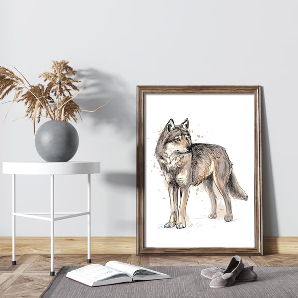 Wolf print, Wolf wall art, wolf wall decor, wolf poster, gift for wolf lovers