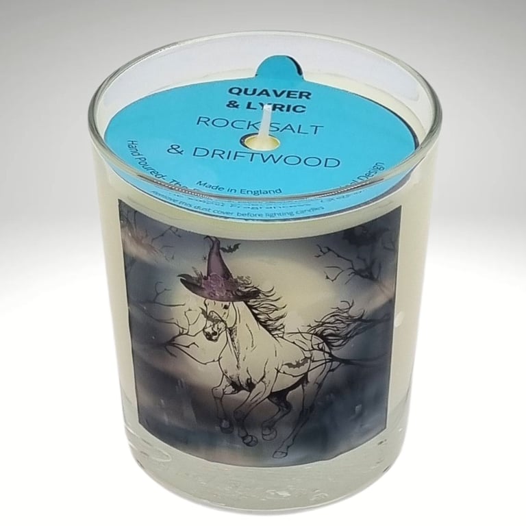 Scented Candle in Glass Galloping Horse Halloween Design 6 Fragrances Wax Blend