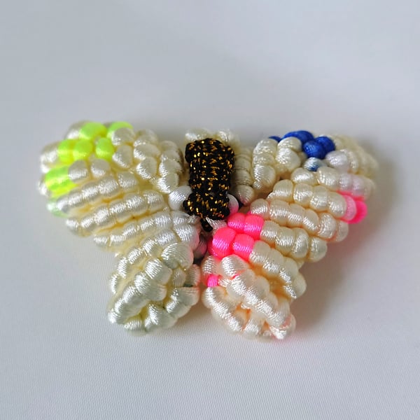 Macrame Butterfly Brooch (White, Pink, Blue & Green)