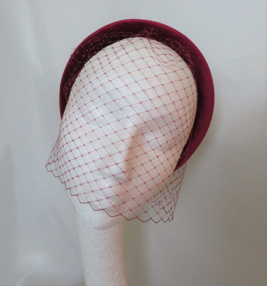 Burgundy Wine Velvet Halo Headband and Veil Set 