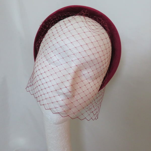 Burgundy Wine Velvet Halo Headband and Veil Set 