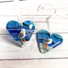 Fused glass hanging seagull heart