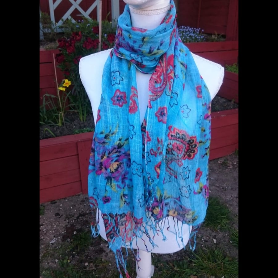 Blue vintage modern rectangular shawlSoft Draping FabricGift for Her