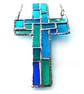 Cross Suncatcher Stained Glass Patchwork Teal Handmade 072 - Image 4