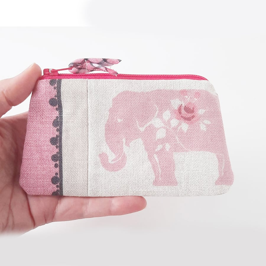 Pink Elephant Coin and Card purse, Small pocket sized purse - Free P&P