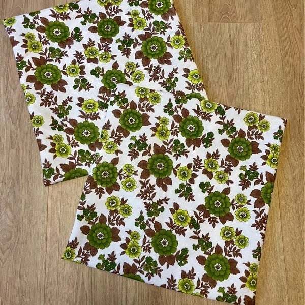Two 50cm Square Cushion Covers Newly Hand-Made With Vintage Fabric