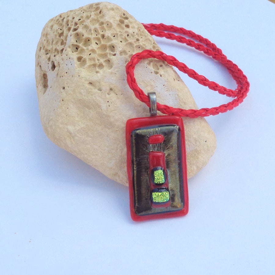 Dichroic glass pendant art Code Red
