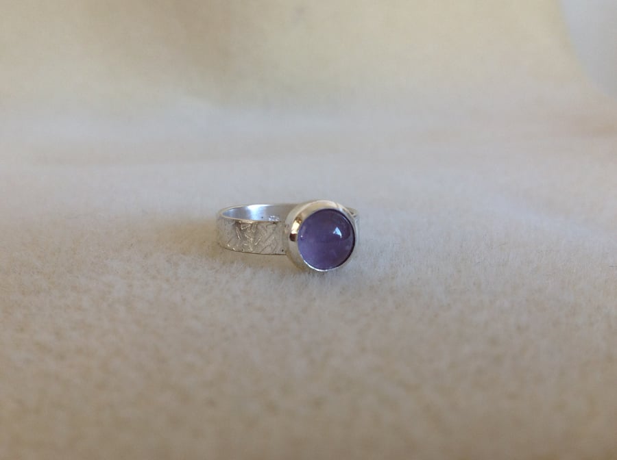 Lavender Amethyst Sterling and Fine silver wide band ring