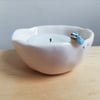 Blue tit tealight & birdprints Handmade ceramic pottery candle holder 