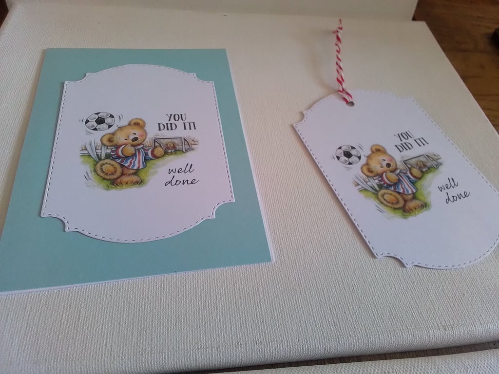  Congratulations card and gift tag set. Football theme. Ref 430