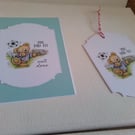  Congratulations card and gift tag set. Football theme. Ref 430