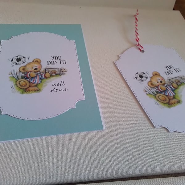  Congratulations card and gift tag set. Football theme. Ref 430