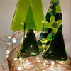 Fused glass forest of green trees