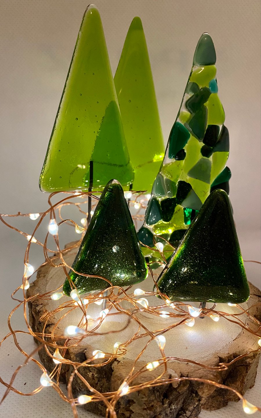 Fused glass forest of green trees