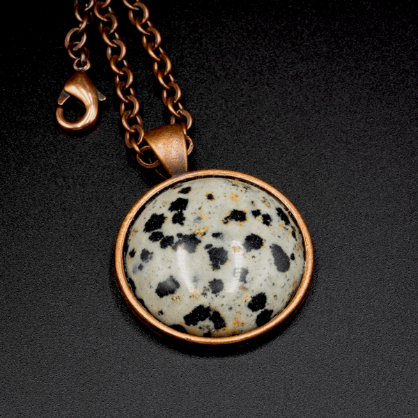 Dalmation jasper and copper handmade gemstone pendant necklace, Pisces jewelry