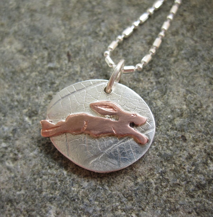 Running Hare Silver Pendant - (Moonlight Series) - dainty, Necklace, Silver,