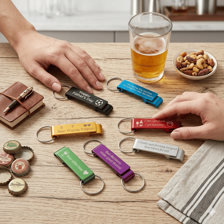 Personalised Engraved Coloured Bottle and Can Opener Keyring